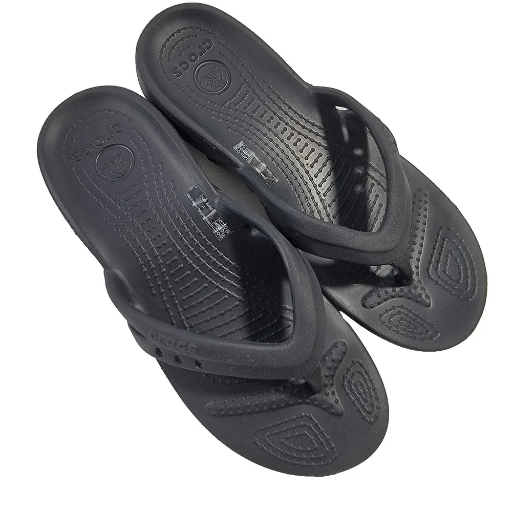 Crocs‎ Kadee Sandals Slides Junior 1 Black Thong Slip On Waterproof Flip Flops